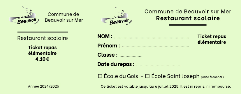 Tickets élémentaire 2024/2025