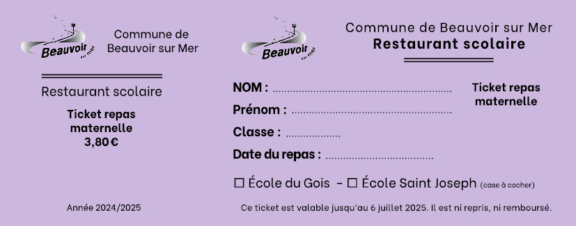 Tickets maternelle 2024-2025